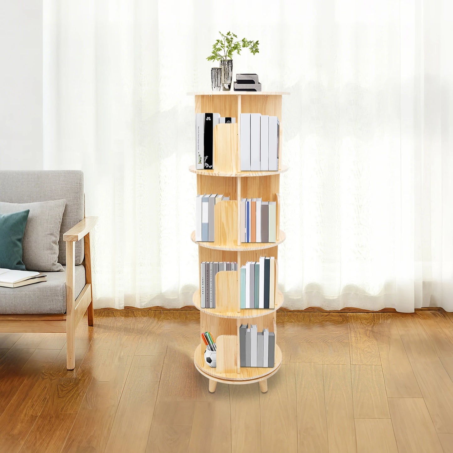 Rotating Four Tier Floor Standing Bookshelf 360 Display Rack