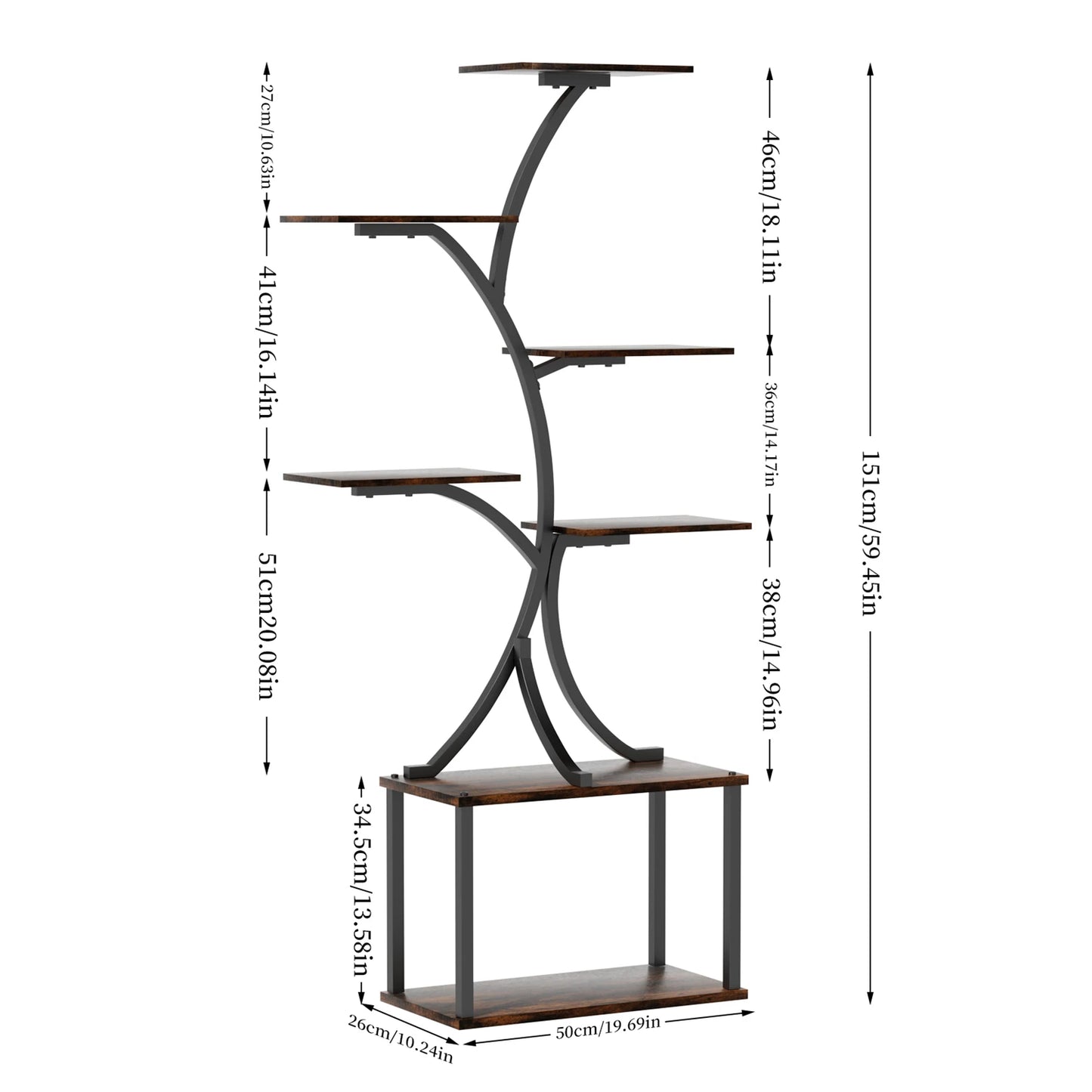 7 Tier Tree Shaped Plant Stand Metal Flower Pot Display