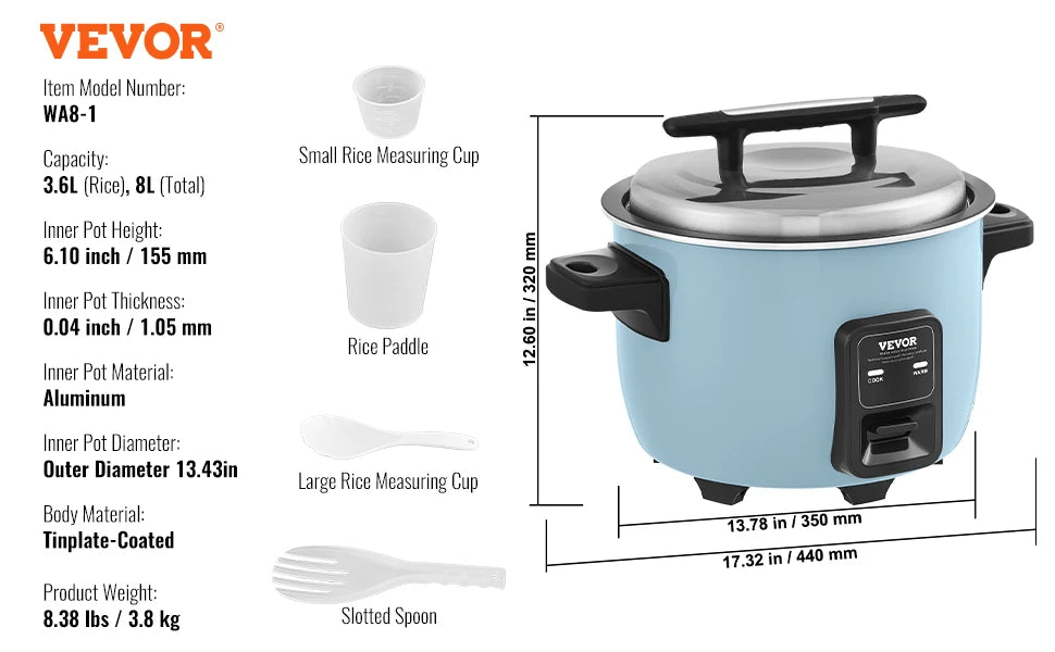 VEVOR Commercial Rice Cooker With Aluminum Nonstick Pot Keep Warm