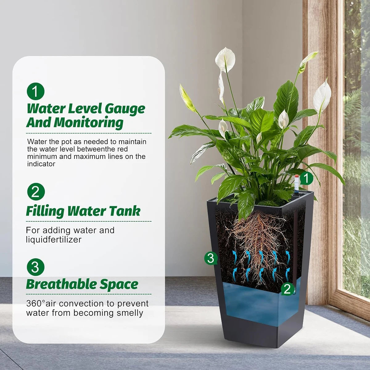 Twister.Ck Rectangular Planters With Drainage Water Monitor For Indoor Outdoor
