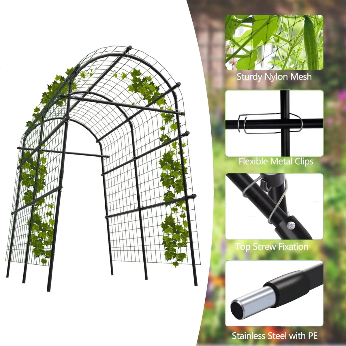 Sturdy Metal Garden Arch Trellis For Climbing Vegetable Plants